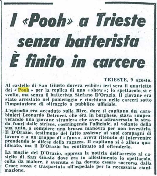 09.08.1973 - Testata sconosciuta - I «Pooh» a Trieste senza batterista - È finito in carcere