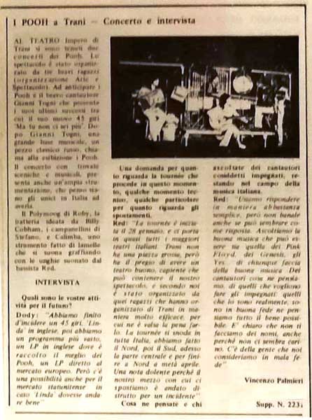 Luglio 1977 - Nuovo Sound - N.7 - I Pooh a Trani - Concerto e intervista - Di Vincenzo Palmieri