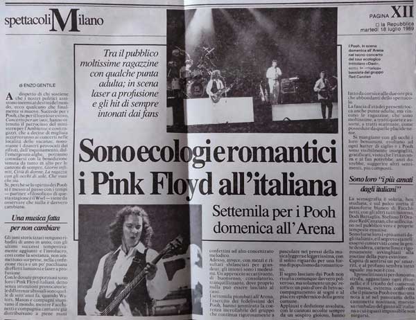 18.07.1989 - La Repubblica - Sono ecologici e romantici i Pink Floyd all'italiana, di Enzo Gentile