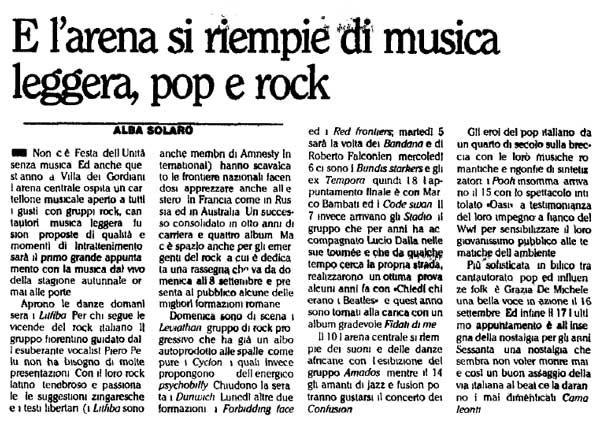 01.09.1989 - L'Unità - Pag.21 - E l'arena si riempi di musica leggera, pop e rock, di Alba Solaro