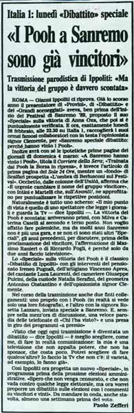 24.02.1990 - Testata sconosciuta - I Pooh a Sanremo sono già vincitori, di Paolo Zefferi