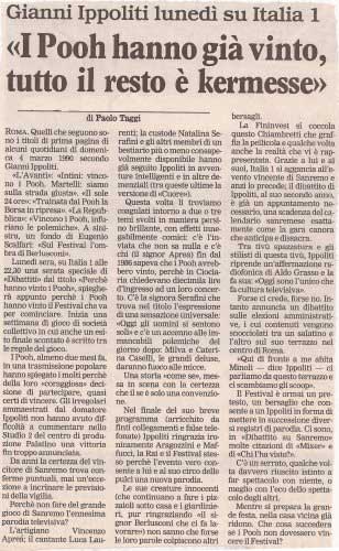 26 febbraio 1990 - Avvenire - I Pooh hanno già vinto, tutto il resto è kermesse, di Paolo Taggi