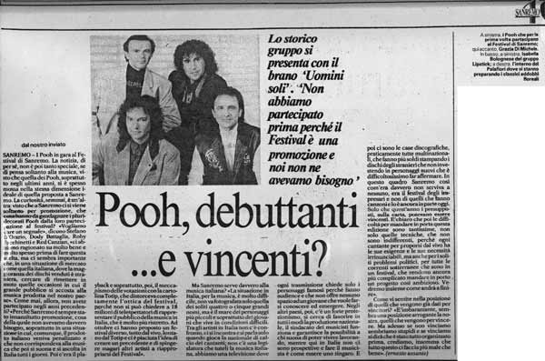 Febbraio 1990 - Testata sconosciuta - Pooh, debuttanti ...e vincenti?, di Ernesto Assante