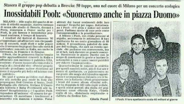 13.07.1990 - Testata sconosciuta - Inossidabili Pooh: «Suoneremo anche in piazza Duomo», di Gloria Pozzi