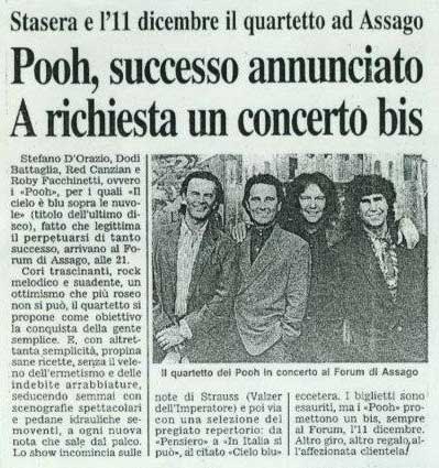 28.11.1992 - Testata sconosciuta - Pooh, successo annunciato - A richiesta un concerto bis