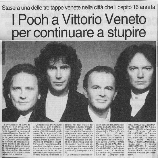 09.07.1997 - Il Gazzettino di Treviso - I Pooh a Vittorio Veneto per continuare a stupire