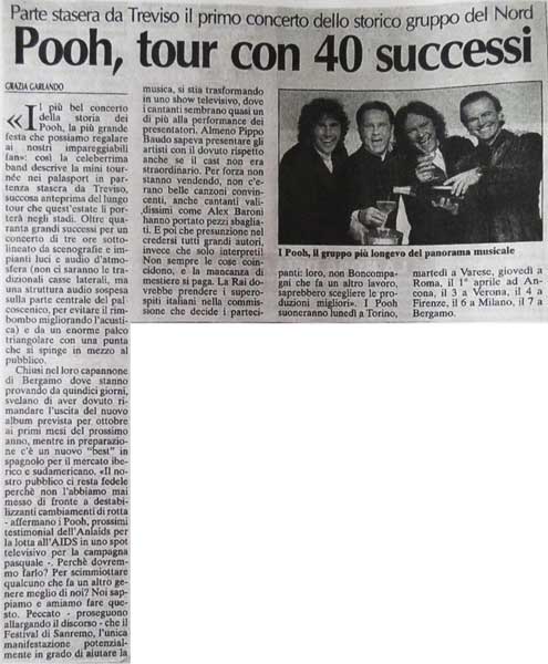 21.03.1998 - La Padania - Pooh, tour con 40 successi, di Grazia Garlando 21.03.1998 - La Padania - Pooh, tour con 40 successi, di Grazia Garlando