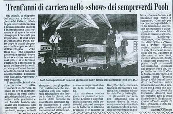 28.03.1998 - Corriere della Sera - Trent'anni di carriera nello «show» dei sempreverdi Pooh - Di Sandra Cesarale