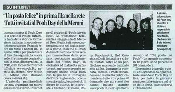 13.04.1999 - Il Corriere - Un posto felice in prima fila nella rete - Tutti invitati al Pooh Day della Meroni