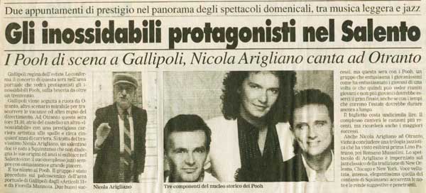 22.08.1999 - La Gazzetta di Lecce - Gli inossidabili protagonisti nel Salento 22.08.1999 - La Gazzetta di Lecce - Gli inossidabili protagonisti nel Salento