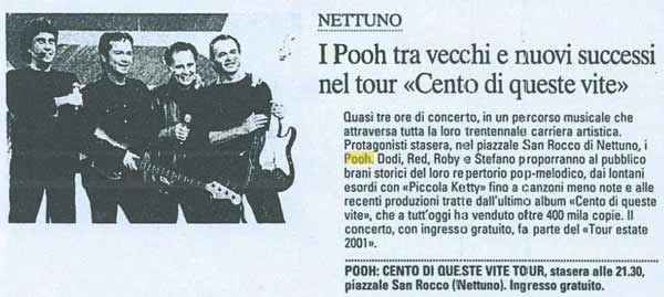 15.08.2001 - Testata sconosciuta - I Pooh tra vecchi e nuovi successi nel tour «Cento di queste vite»