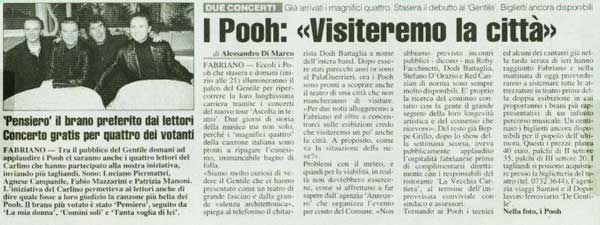 24.02.2005 - Il Resto del Carlino - Edizione Ancona - N°54 - I Pooh: «Visiteremo la città», di Alessandro Di Marco