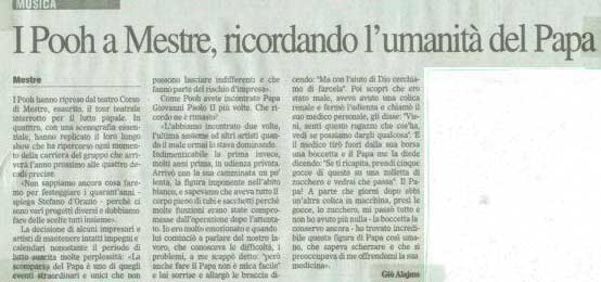 08.04.2005 - Il Gazzettino - Venezia - I Pooh a Mestre, ricordano l'umanità del Papa, di Giò Alaimo