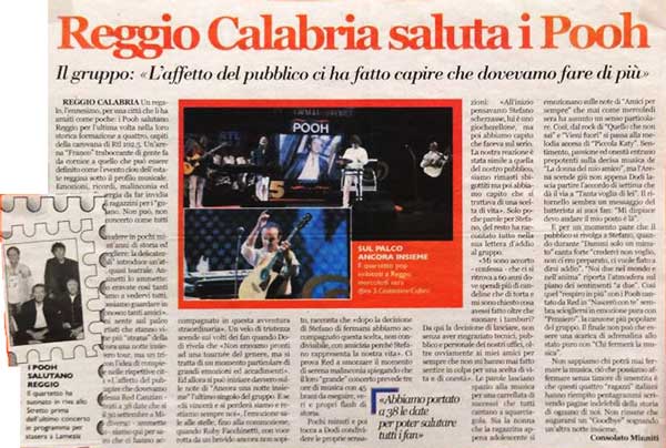 14.08.2009 - Calabria Ora - N°223 - Reggio Calabria saluta i Pooh, di Consolato Minniti 14.08.2009 - Calabria Ora - N°223 - Reggio Calabria saluta i Pooh, di Consolato Minniti