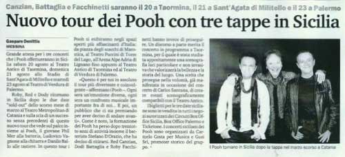 12.08.011 - Gazzetta del Sud - Nuovo tour dei Pooh con tre tappe in Sicilia, di Gaspare Denittis