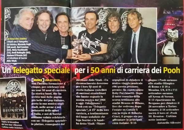 14.06.2016 - TV Sorrisi e Canzoni - N°25 - Un Telegatto speciale per i 50 anni di carriera dei Pooh, di Antonella Silvestri 14.06.2016 - TV Sorrisi e Canzoni - N°25 - Un Telegatto speciale per i 50 anni di carriera dei Pooh, di Antonella Silvestri