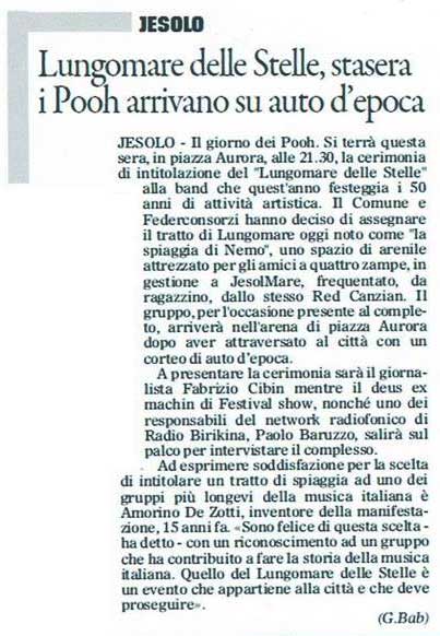 31.08.2016 - Il Gazzettino - Lungomare delle Stelle, stasera i Pooh arrivano su auto d'epoca, di G. Bab