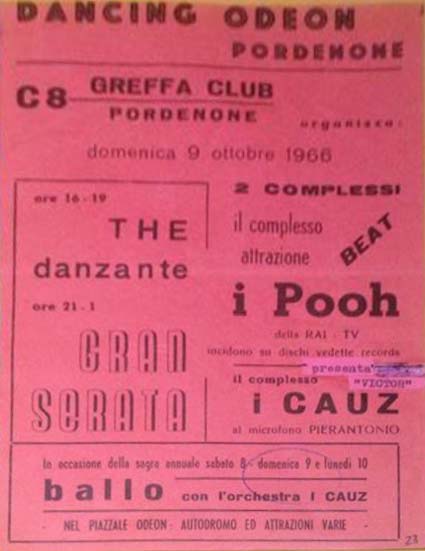 Volantino del concerto dei Pooh tenuto il 09.10.1966 a Pordenone
